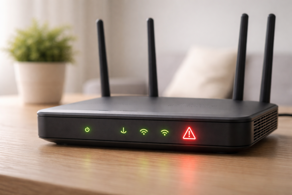 Router encendido con señal WiFi activa pero sin conexión a internet