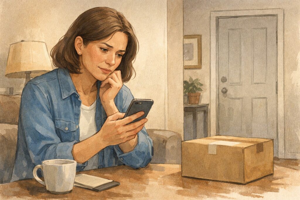 Persona esperando un pedido que no llega después de comprar en línea