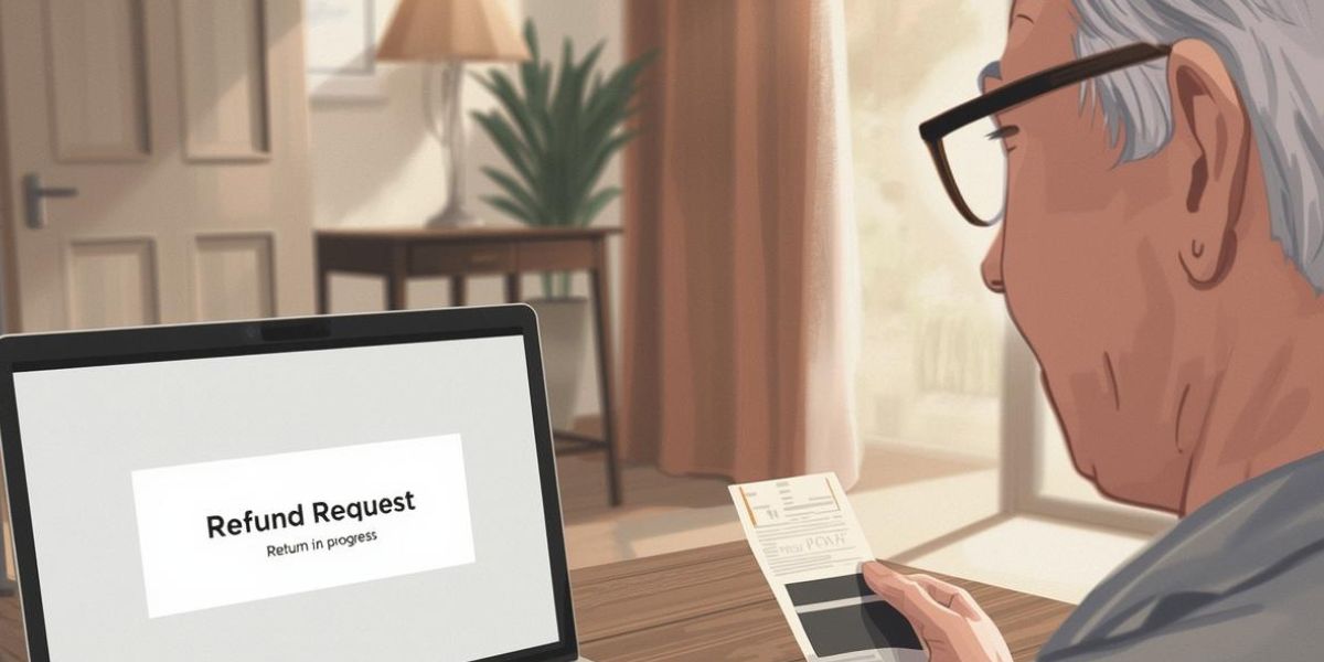 Pantalla mostrando solicitud de reembolso por una compra en línea