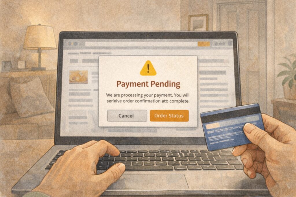 Pantalla mostrando el estado de un pedido en línea sin número de guía