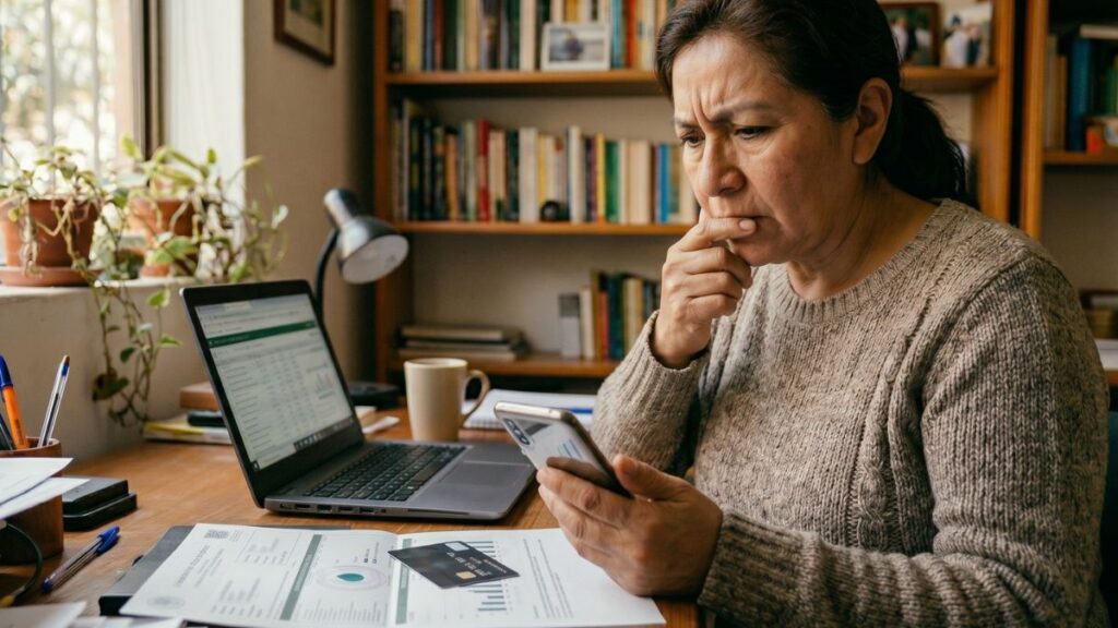 Persona revisando un cargo no reconocido en su tarjeta en México