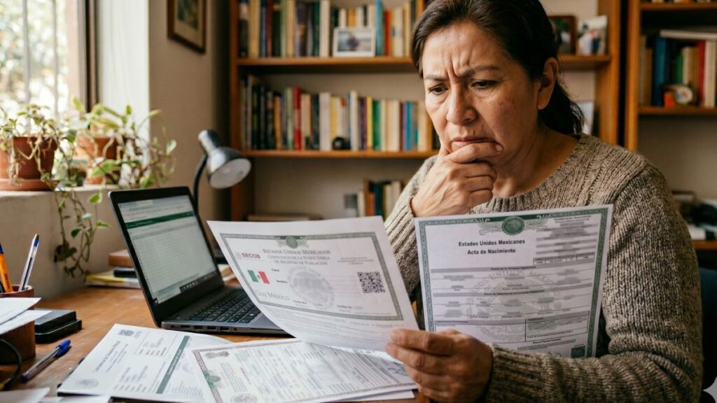 Persona revisando una CURP con fecha de nacimiento incorrecta en México