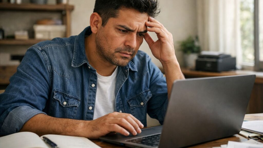 Persona revisando si tiene derechos vigentes en el IMSS aunque sí trabaja