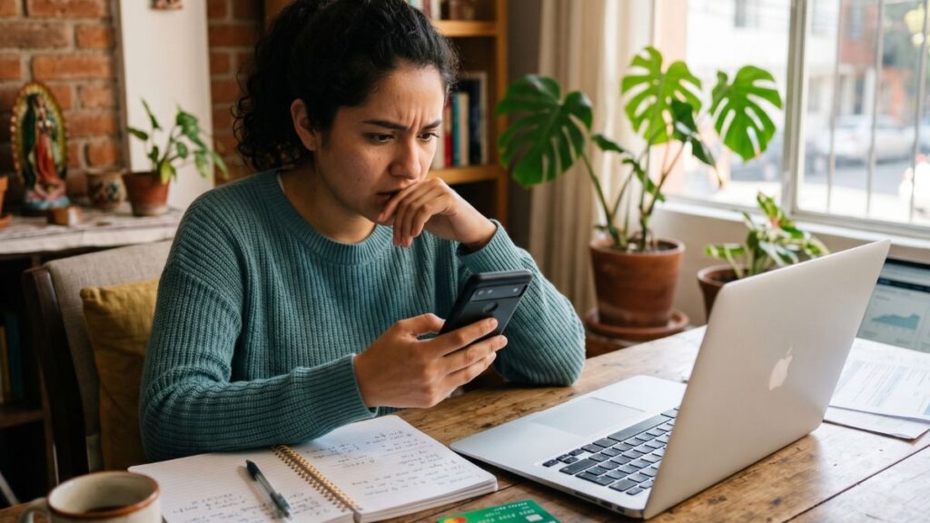 Persona revisando una transferencia bancaria hecha a la cuenta equivocada en México