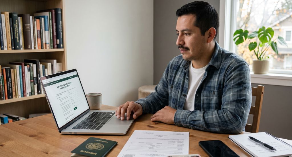 Persona mexicana en el extranjero descargando su acta de nacimiento mexicana