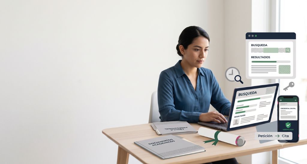Persona consultando una cédula profesional por nombre en el Registro Nacional de Profesionistas